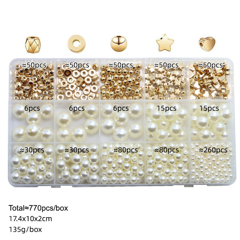 Amazon Venta caliente 770 DIY pulsera collar espaciador perlas agujero ABS imitación perla suelta caja traje