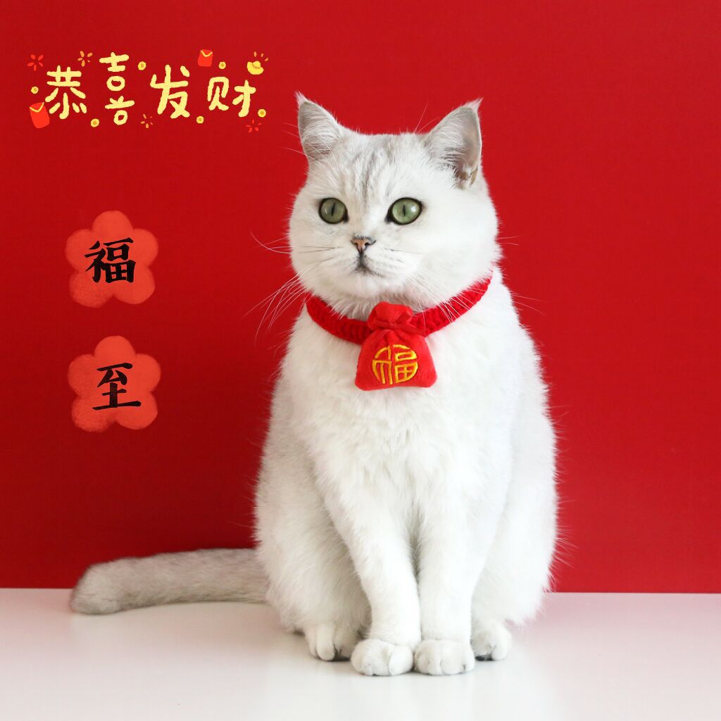 2023 Año Nuevo lana gancho de mano felpa roja bolsa la fortuna lingote cerradura seguridad para mascotas gato perro collar bufanda
