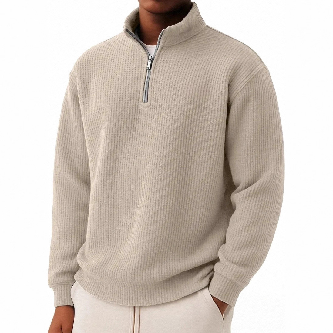 Europäisch-amerikanische Herrenmode, neuer einfarbiger Pullover mit Reißverschluss für Herbst und Winter, locker und lässig_voghion.com