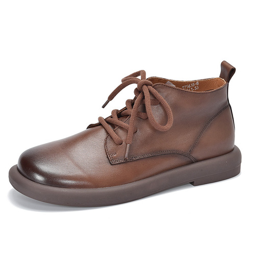 Genuine leather short boots men's round toe lace-up Martin boots men's leather shoes autumn and winter new top layer cowhide high-top shoes