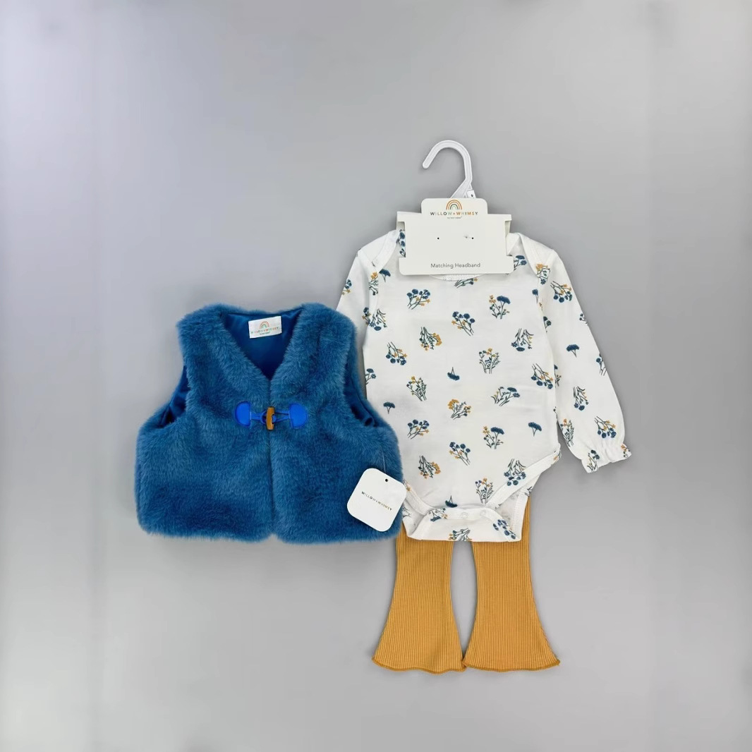 [First-hand batch] willow+whimsy girls' vest 3-piece European fleece jacket set 4
