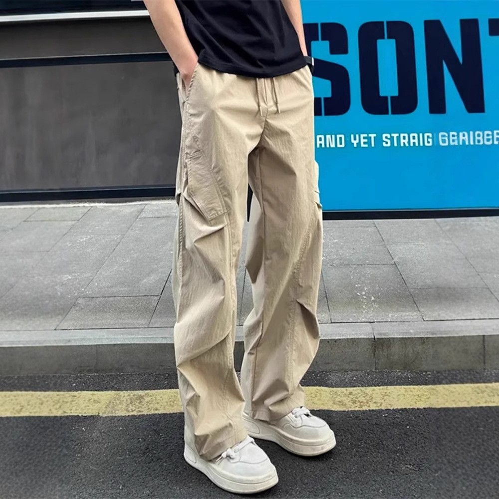 Pantalon cargo d'été décontracté pour homme, coupe droite, style parachutiste, séchage rapide, froissé, coupe slim, style sportswear._voghion.com