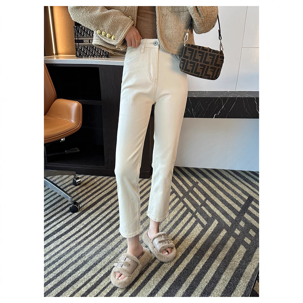 2023 early autumn YKK zipper French stick women's high waist stretch super versatile slimming small straight pipe pants jeans