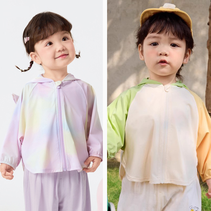 Wholesale children's clothing 2026 baby summer sun protection clothing for boys and girls, hooded, breathable, thin, and cooling jackets for toddlers and children.