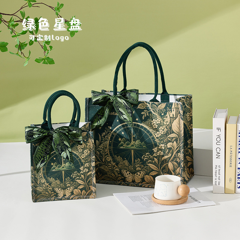 Green Astrolabe Canvas Tote Bag Waterproof Commuter Tote Dior Style Large Capacity Canvas Bag Custom Logo