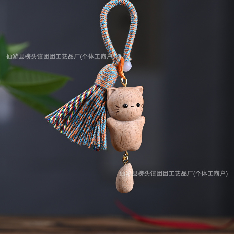 メーカー卸売ブナ材猫キーホルダー招き猫バッグペンダント漫画ハンドルアクセサリーアクセサリーペンダント|undefined