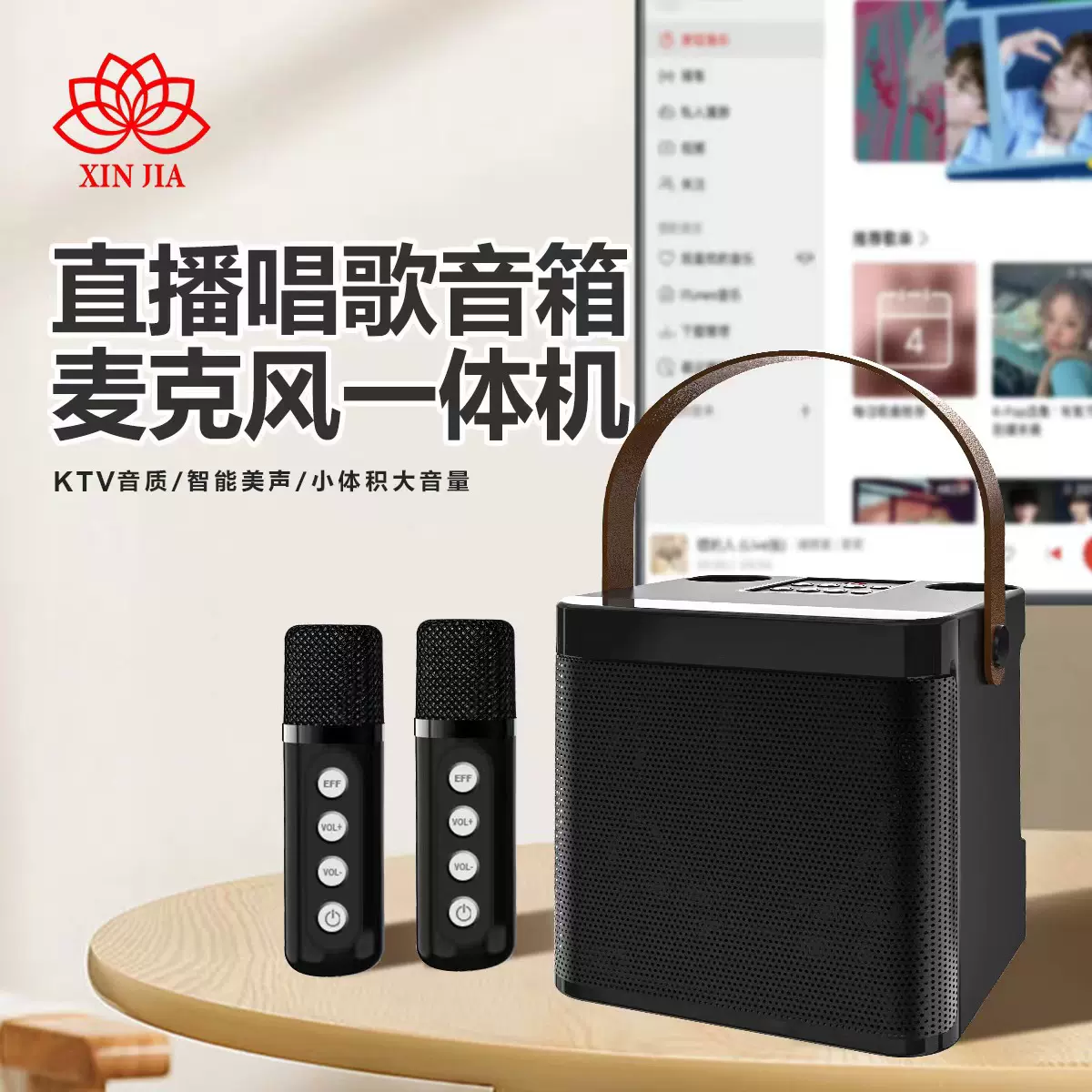 YS203爆款升级户外便携蓝牙音箱麦克风家无线音箱K歌音响一体机