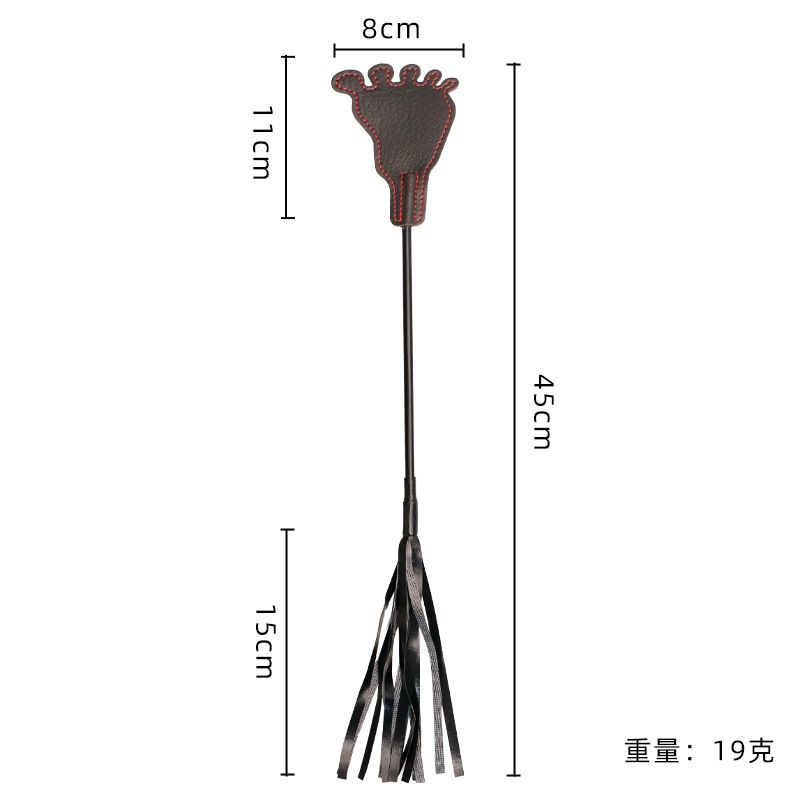 Leather Tassel Hand-Held Whip, Black Leather Paddle for Adult Sensory Play — detail image 2
