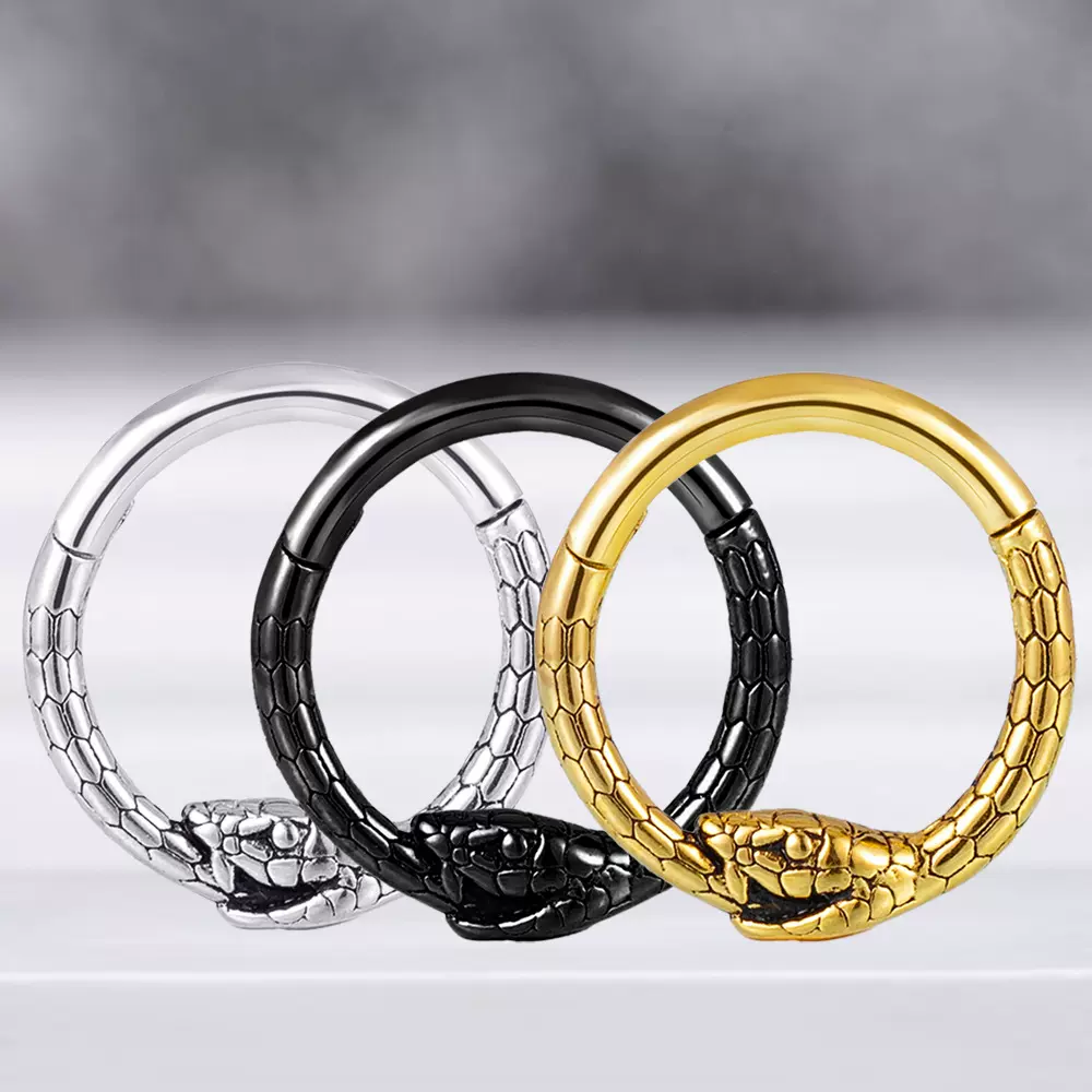 316L不锈钢圆形酷蛇鼻环开口无缝接口圈耳环铰链圆形穿刺饰品