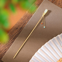 壹鹿银S925纯银镀金和田玉南红绿松石吉祥如意流苏发簪新中式银簪