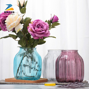 Low octagonal colored glass transparent vase small fresh home decoration hydroponic creative vertical decorative vase