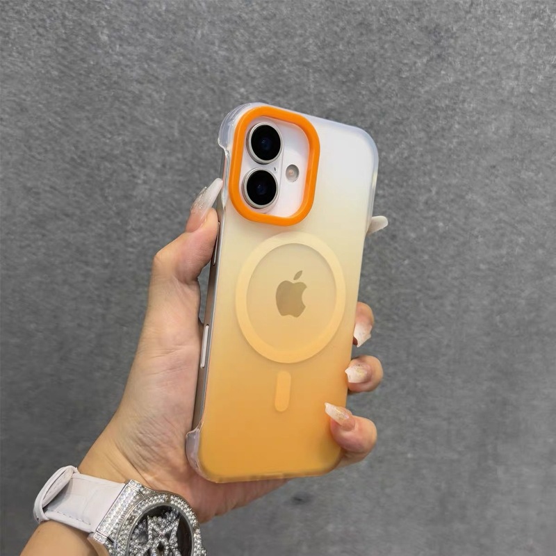 无边框渐变色适用苹果16promax磁吸手机壳iPhone15肤感磨砂带手绳|undefined