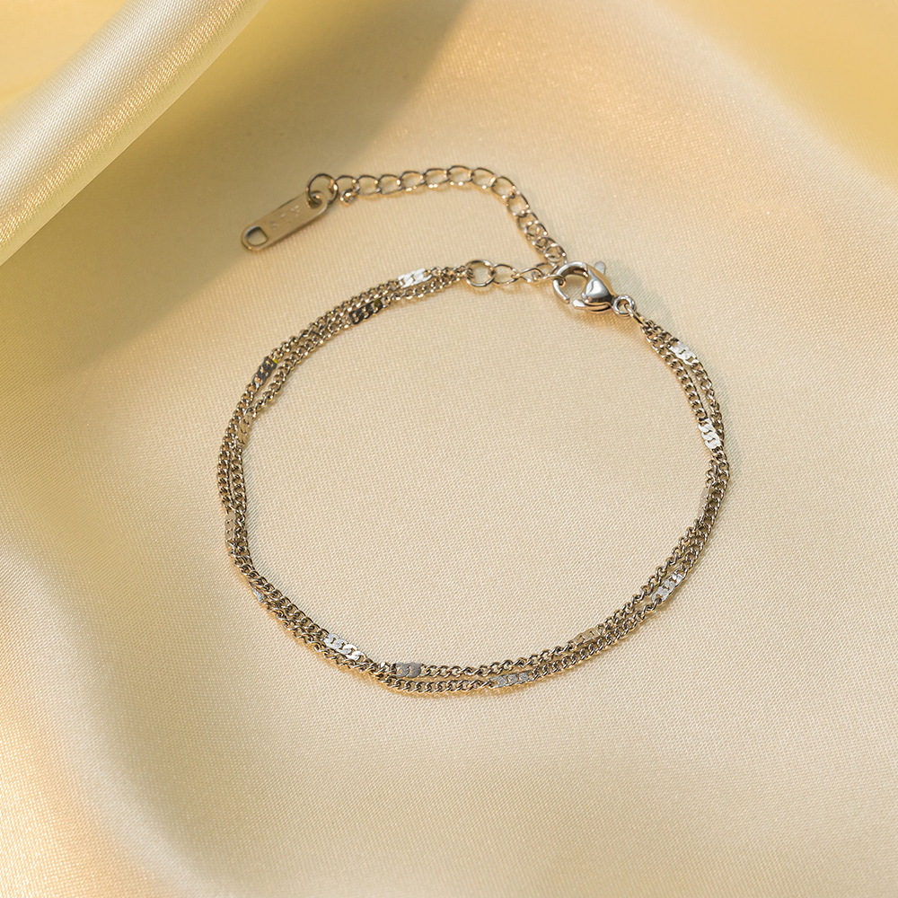 Pulsera de Acero de Titanio de Dongguan, Estilo Europeo y Americano, Diseño de Doble Cadena con Cuchillas, Exagerada, Hip-Hop, para Otoño e Invierno, No se Destiñe, para Mujer