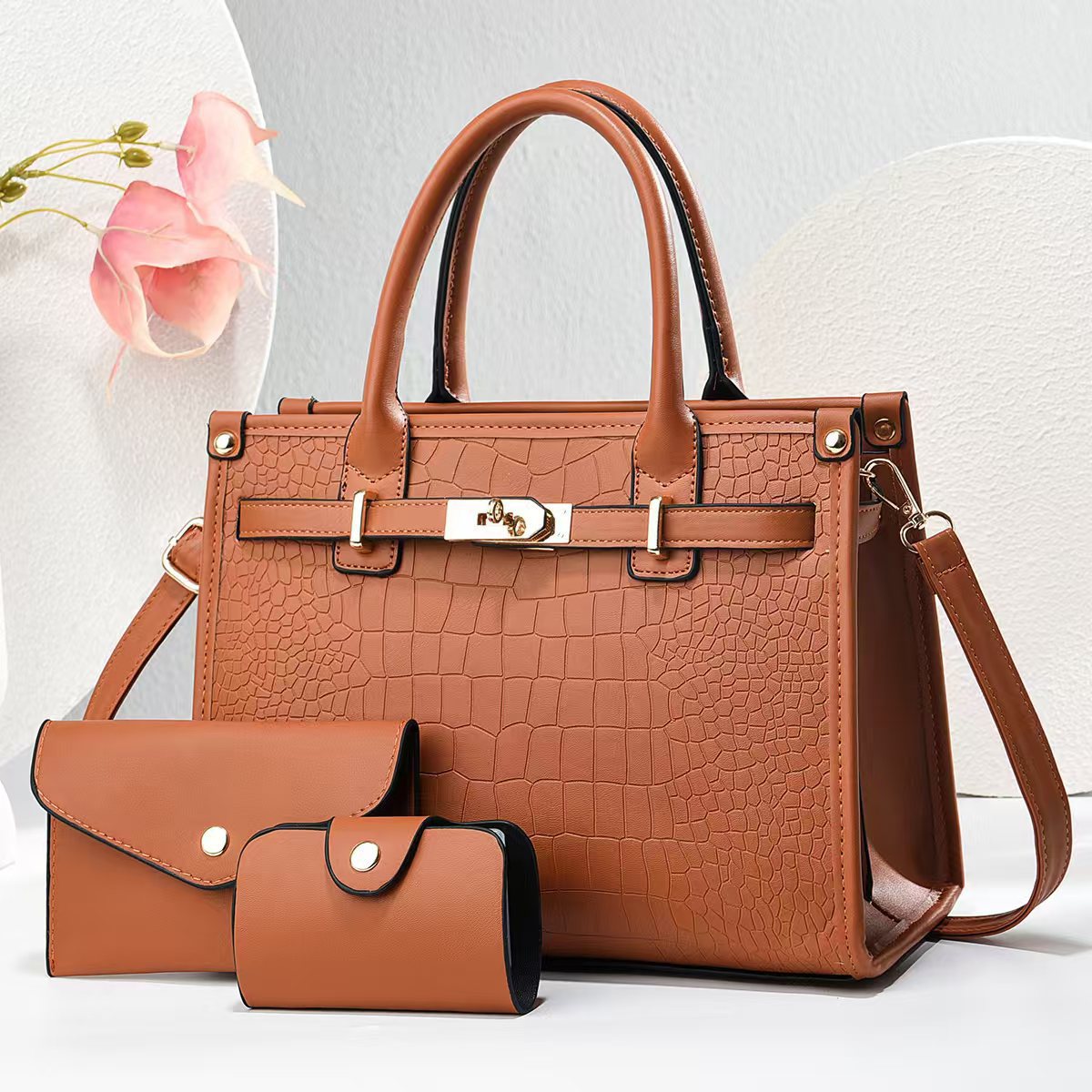 Crocodile Pattern Single Shoulder Large Bag, Fashionable Crossbody Bag, Elegant Middle-Aged Handbag, Birthday Gift, High-Quality Crocodile Pattern