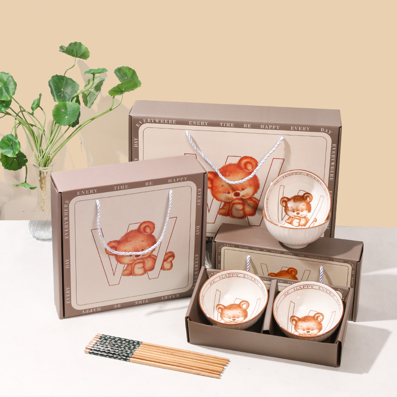 萌え趣味熊プレゼント食器陶磁器碗箸セットギフトボックスに新居に引っ越してプレゼントします。|undefined