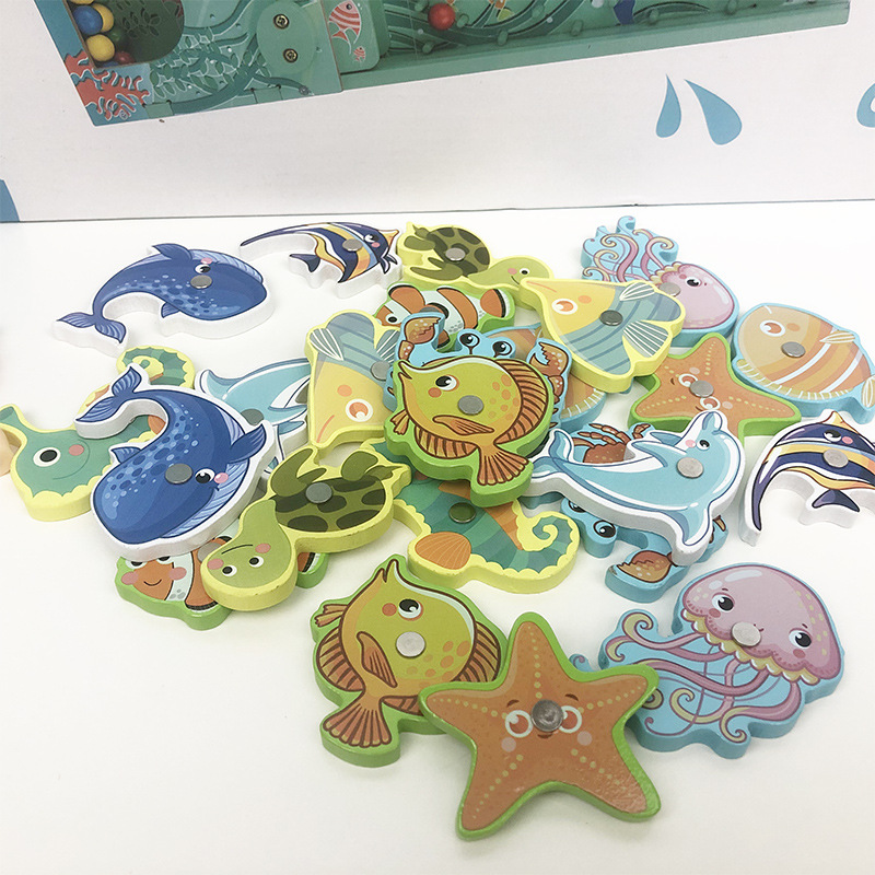 Producto de madera letras y números cognitivos educación temprana educativa magnética pesca juguetes niños Juego padre-hijo suministro directo de fábrica