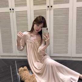 2026新款法式莫代尔蕾丝高级感睡裙女长袖宫廷风家居服可外穿