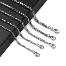 批發不銹鋼方形珍珠項鏈鈦鋼飾品配鏈3MM粗鏈批發diy配件歐美男士