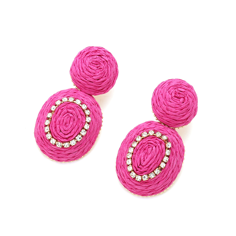 Bohemian Holiday Style Rattan Oval Earrings European And American Ins Hand-Woven Raffia Geometric Earrings For Women display picture 4