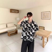 中国墨短袖衬衫男春秋夏款复古宽松痞帅国潮衬衣潮牌旅游沙滩聚会