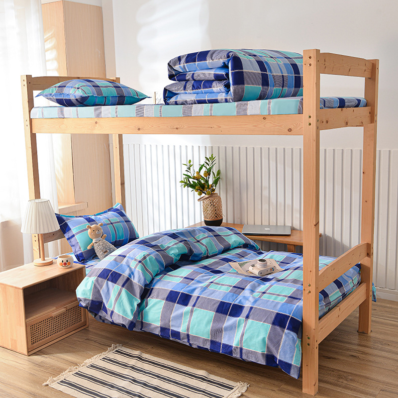 Juego de sábanas y funda nórdica de tres piezas, sábana ajustable de clase A, cama individual de dormitorio de algodón puro, ropa de cama escolar, ropa de cama para estudiantes