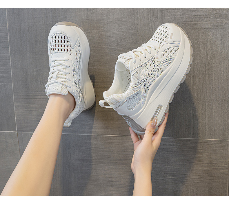 Giày sneaker nữ đế dày phong cách cổ điển phối màu, đan lưới thoáng khí mùa hè — Xám 5068, Vàng 5068, Trắng 5068 chi tiết 10