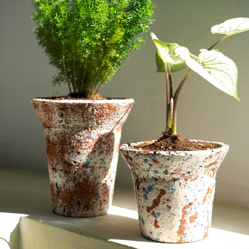 Creative Breathable and Water-Absorbent Red Pottery Pot for Home Orchid and Phalaenopsis Tall Stoneware Pot for Home Balcony and Living Room Planting