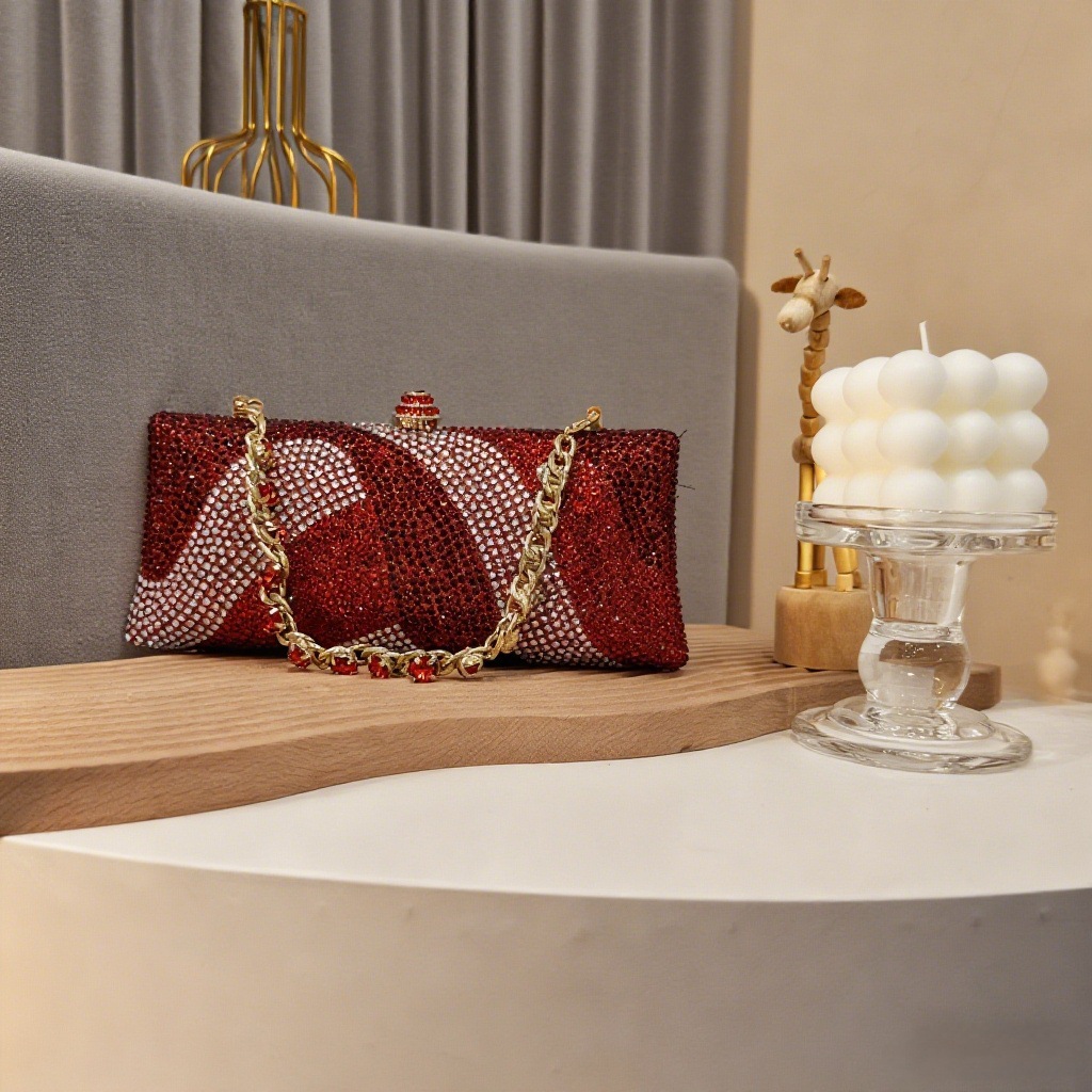 Cross-border nuevo bolso de cena de damas brillante con diamantes llenos bolso de mano cuadrado de estilo horizontal de banquete de lujo ligero bolso de cena de alta calidad