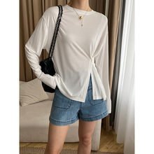 司南 随意系 侧边一粒扣设计感 轻薄软糯垂感防晒衫大T恤 SN3187