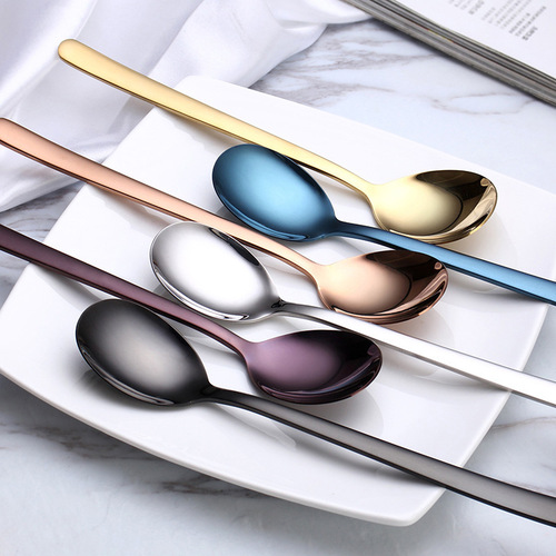 304 stainless steel Korean spoon household tableware spoon creative golden long handle stirring spoon eating and drinking spoon