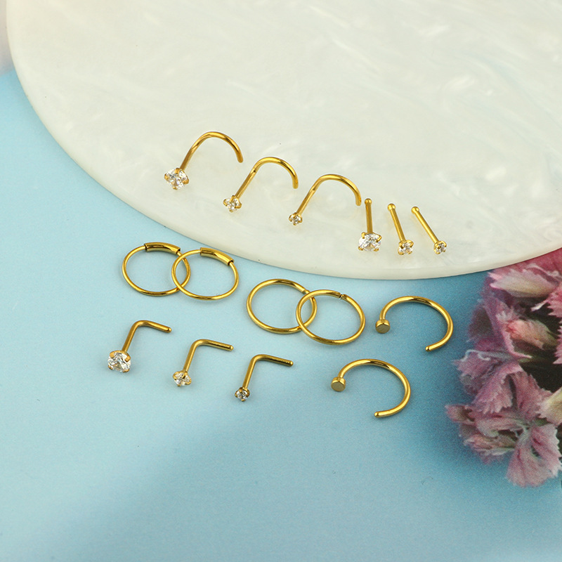 Holiday, Daily Occasion 304 Stainless Steel Material 1 Set Nose Rings & Studs Simple Style Heart Shape 304 Stainless Steel Nose Rings & Studs