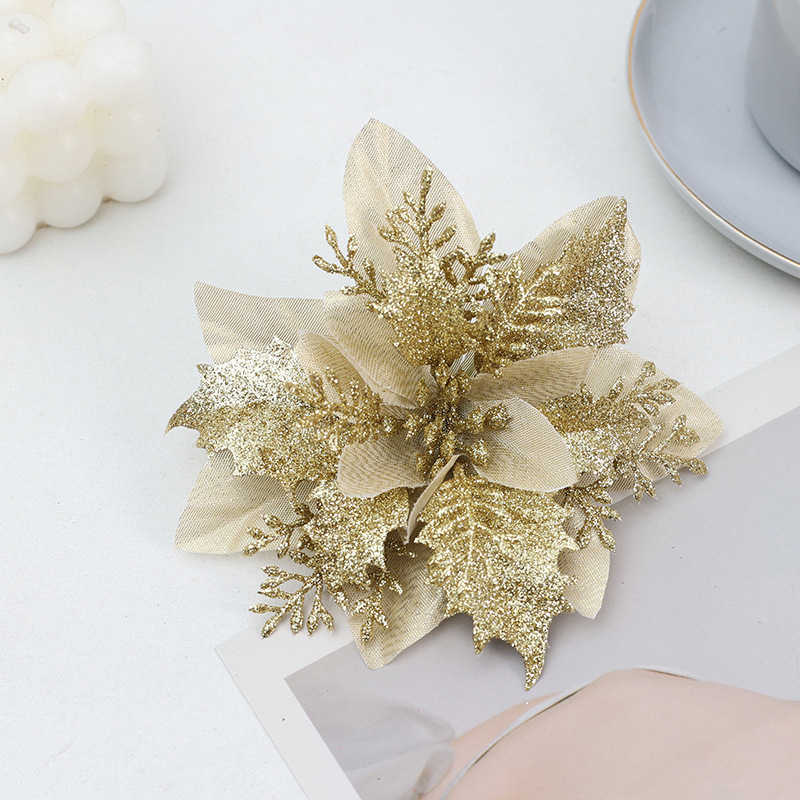 クロスボーダークリスマスフラワークリスマス人気のハイエンド造花立体三層金粉花クリスマスツリー装飾ガーランド卸売|undefined
