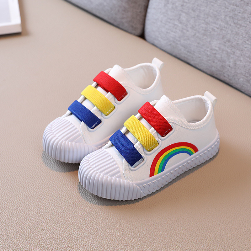 Children's canvas shoes 2023 new spring and autumn girl small white shoes rainbow single shoes with boy shoes board shoes baby