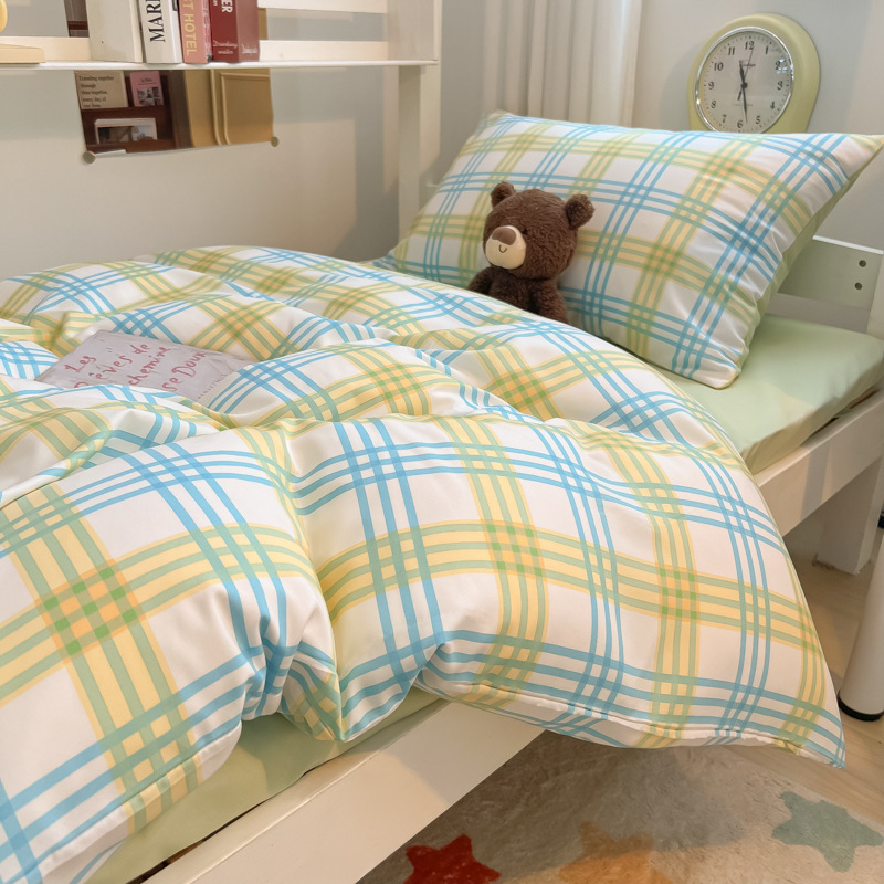 25 ropa de cama de estudiante de algodón lavado de nuevo estilo, sábanas de tres piezas, funda de edredón de cuatro piezas, dormitorio de alquiler, dormitorio dedicado