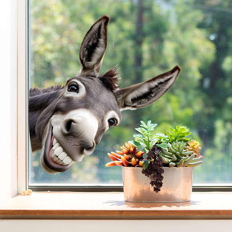 Fun-F705 Export Stylish Funny Donkey Head Balcony Glass Showcase Home Beautification Decoration Window Stickers Wholesale