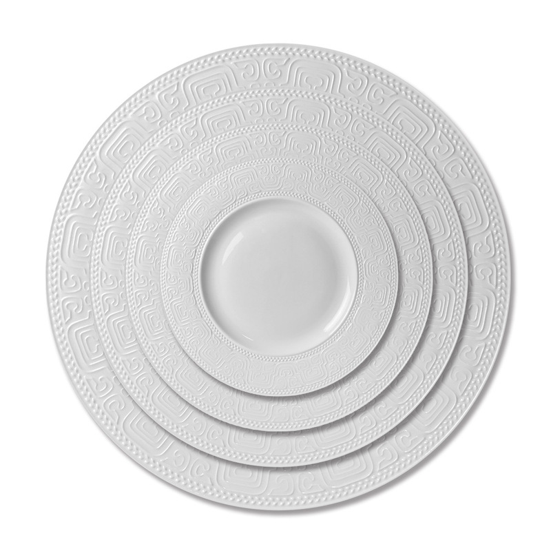 Pure white plate set for home use, high-temperature glazed embossed ceramic tableware, simple bowls and plates, DIY selection Pure white plate set for home use, high-temperature glazed embossed ceramic tableware, simple bowls and plates, DIY selection
