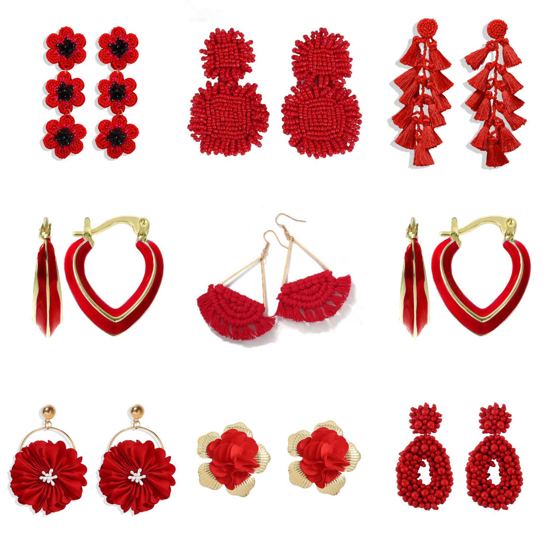 Nouvel An Chinois Tissu Fleur Festif Ethnique Gland Boucles D'oreilles display picture 1