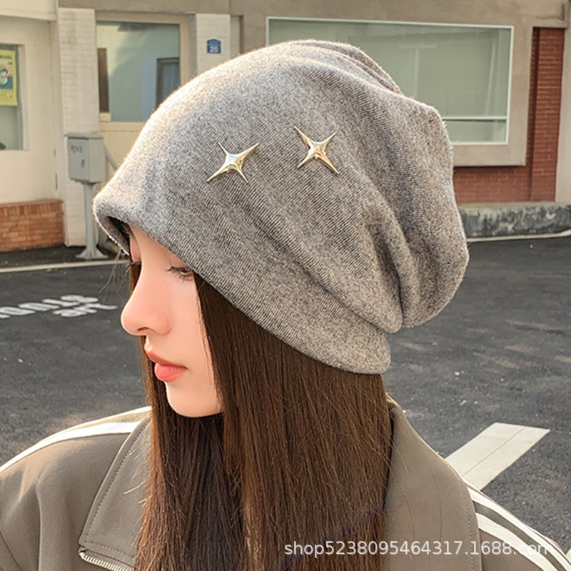 2025新款冷帽堆堆帽子女士春秋大头围月子帽保暖护耳套头针织帽潮|undefined