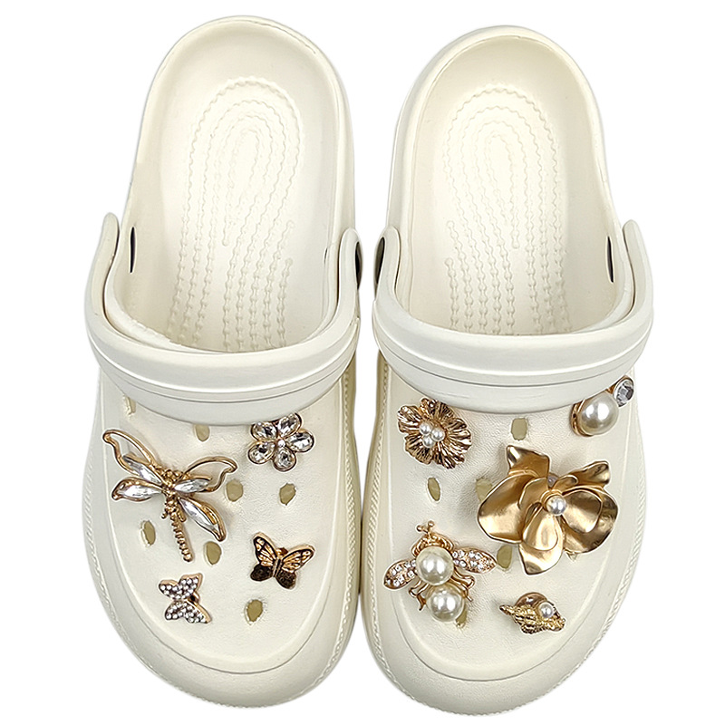 Serie de oro metálico DIY agujero zapatos hebilla mezcla accesorios de joyas de cadena de bolas