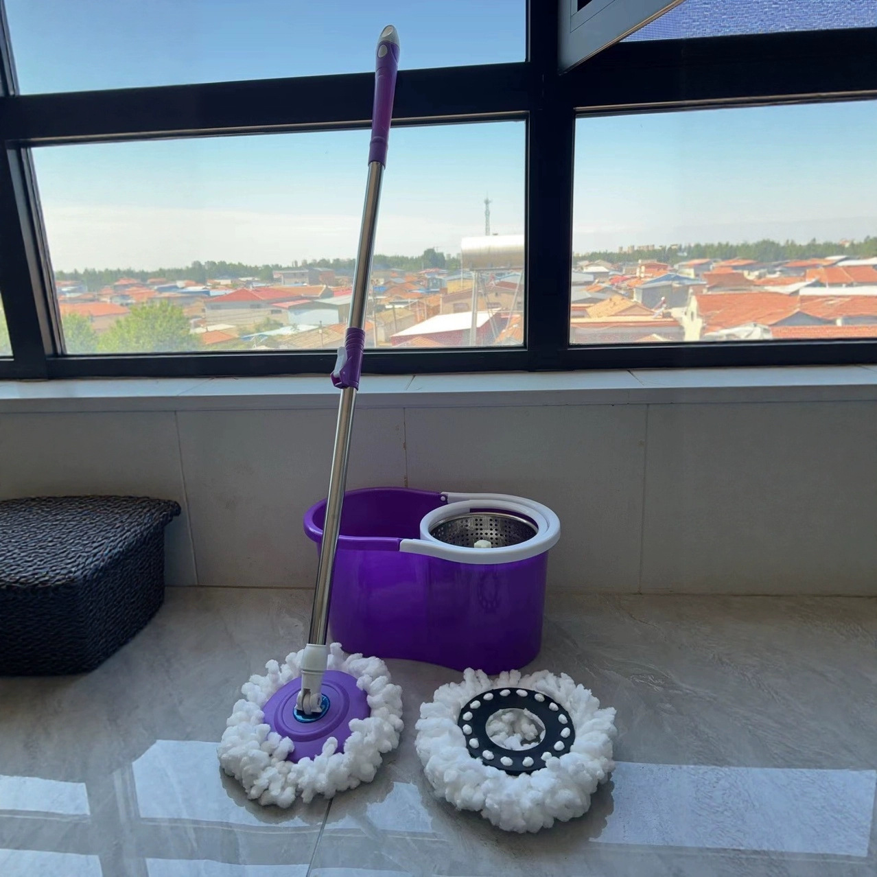 跨境双驱动旋转拖把免手洗拖布干湿两用家用礼品促销地拖清洁墩布