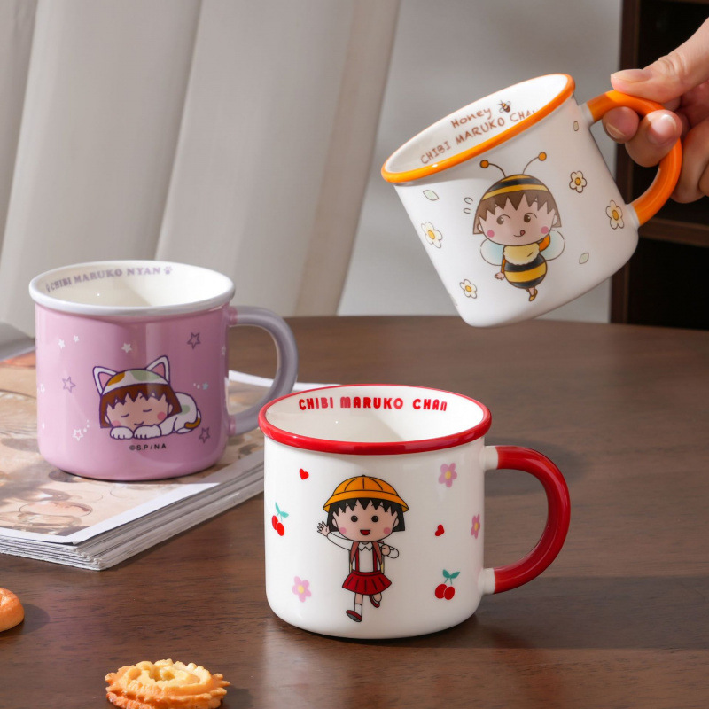Cereza bola auténtica autorizada taza de cerámica lindo patrón de dibujos animados regalo de alto valor facial de imitación de taza de agua de esmalte doméstico