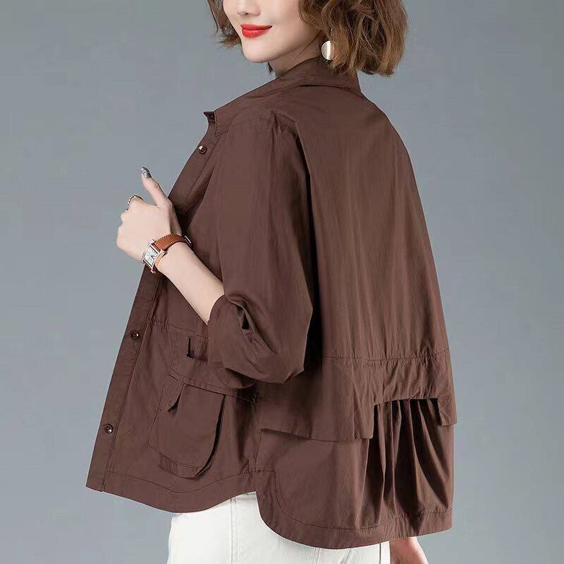 Korean-Style Thin Long-Sleeve Shirt for Women, New Spring and Autumn Stylish Slim-Fit Drapey Jacket for Petite Figures, Fashionable Outerwear Top