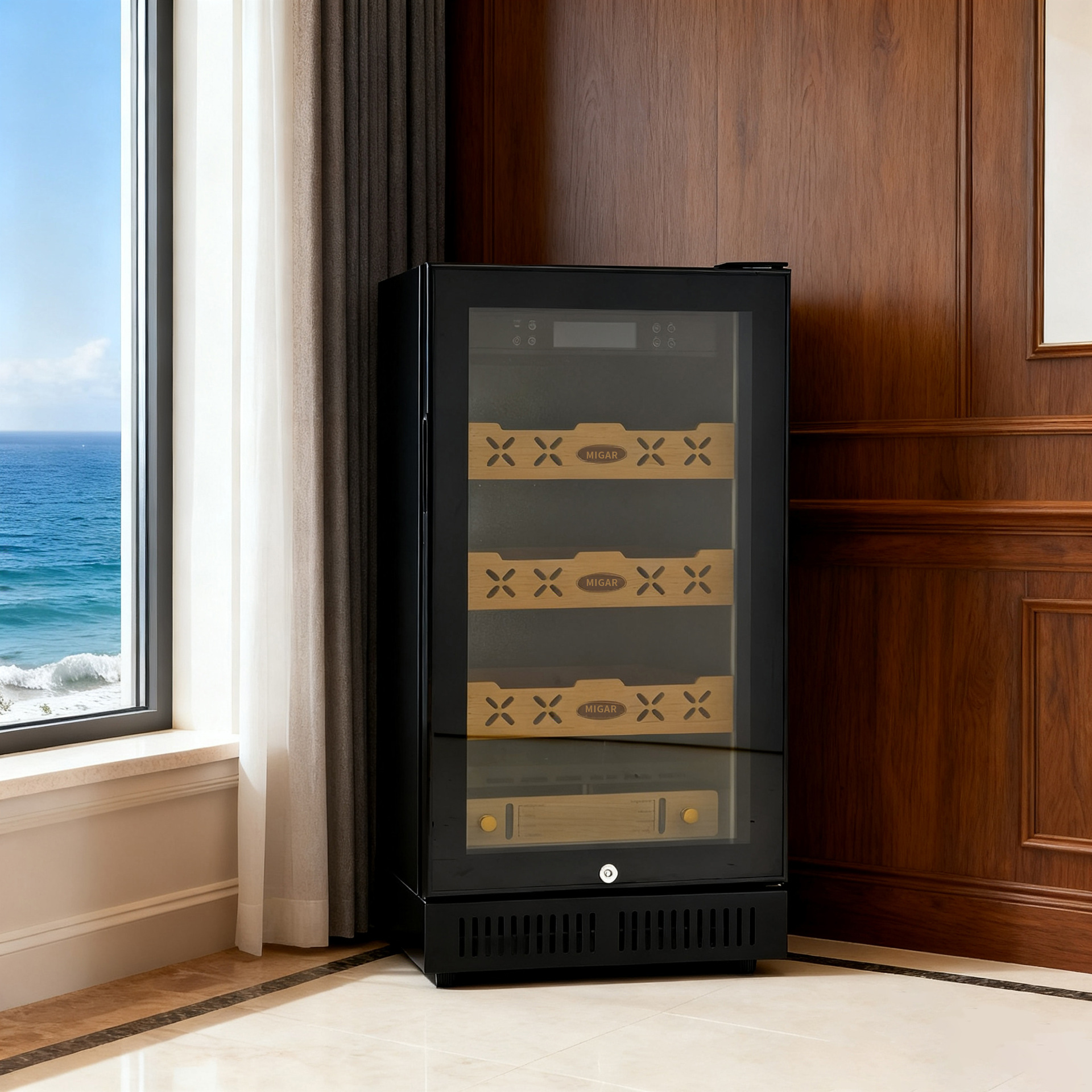 Cross-Border Three-Layer Cigar Thermostat Cabinet Constant Temperature Cigar Cabinet Cigar Moisturizing Cabinet Living Room Cedar Wood Small Cigar Cabinet