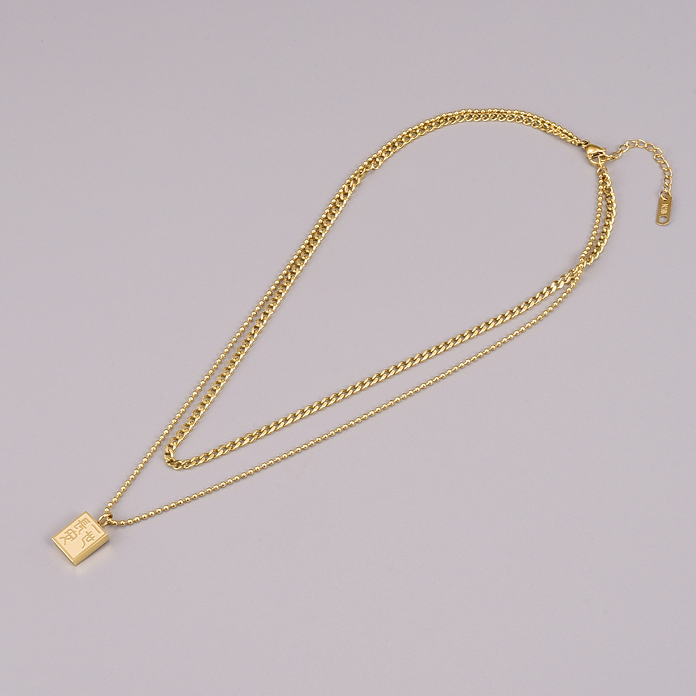 New 18K gold simple doublelayer titanium steel necklace female long sweater chainpicture2