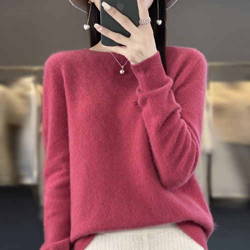Ladies' One-piece Round Neck Wool Knit Casual Slimming Spring Autumn Winter New Style Versatile Light Luxury Top