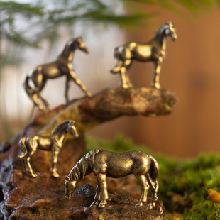 Copper Alloy Horse Moss Flower Pot Fish Tank Micro Landscape Ornaments Animal Mini Bonsai Landscaping Decoration Micro Carving Small Ornaments