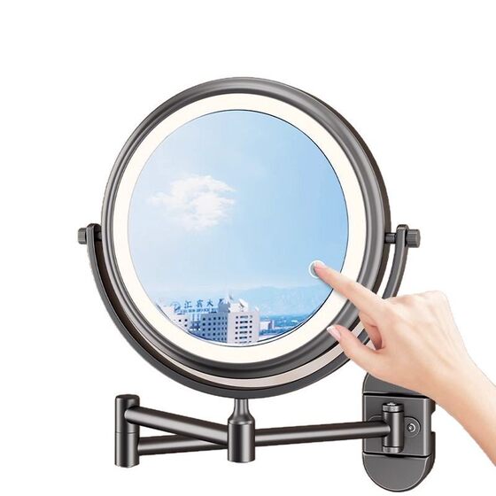 Suction cup makeup mirror hotel punch-free folding wall-mounted vanity mirror with lamp toilet bathroom adjustable beauty mirror