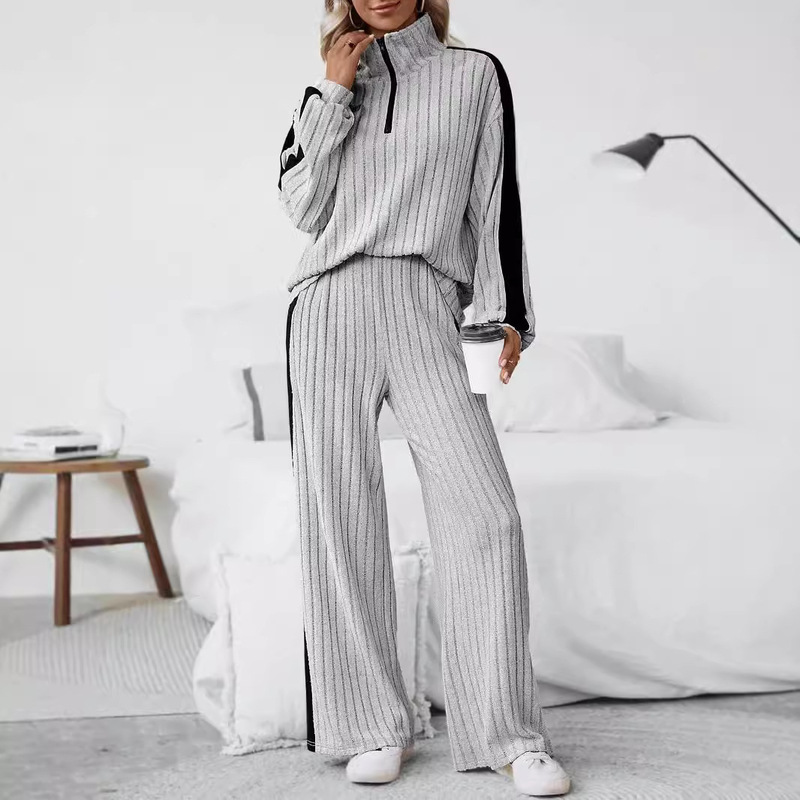 European Cross-Border Street Casual Suit for Women Autumn 2025 New Classy Design Sweatshirt Wide-Leg Pants Two-Piece Set European Cross-Border Street Casual Suit for Women Autumn 2025 New Classy Design Sweatshirt Wide-Leg Pants Two-Piece Set