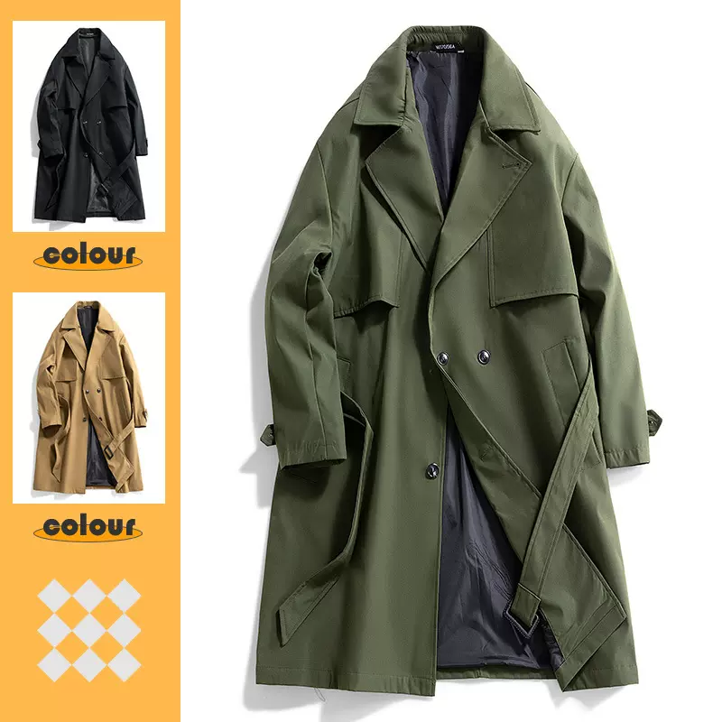 跨境外贸男装春秋季中长款英伦风衣时尚潮牌轻熟男士翻领夹克外套