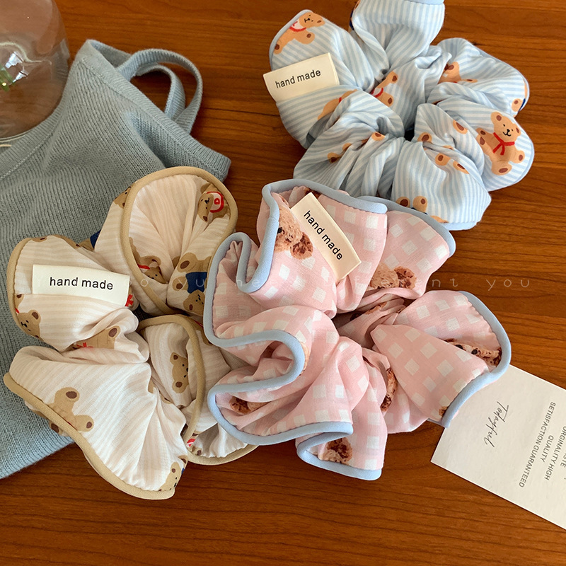 귀여운 한국 곰 줄무늬 큰 장내 머리 반지 달콤한 소녀 만화 헤어 액세서리 모든 일치 포니 테일 헤어 로프 헤드웨어